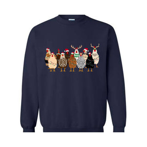 Сute Christmas Chickens Sweatshirt, Christmas Farm Animals Sweat, Chicken Sweater, Christmas Holiday Gifts