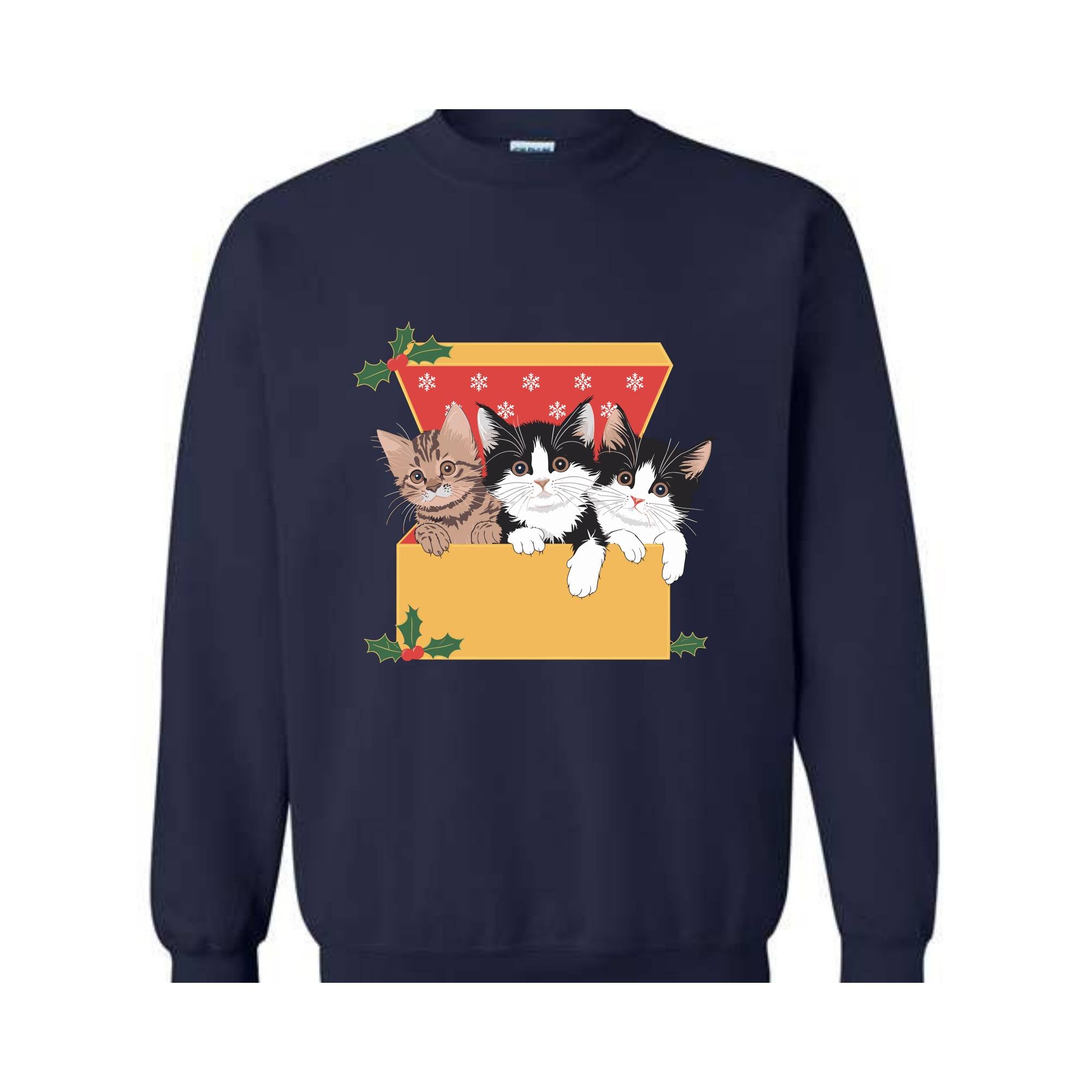 Cute Cat Christmas Sweatshirt, 90s Cat Christmas Hoodie, Retro Christmas Gift, Funny Cat Christmas Sweatshirt, Cat Lover Gift