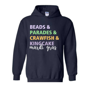 Beads Parades Crawfish Kingcake Mardi Grags Sweatshirt, Trendy Mardi Gras Carnival Hoodie, Funny Shenanigans Hoodie, Cute Parade Hoodie