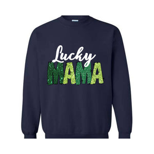 Custom Lucky Mama Sweatshirt, Custom Saint Patrick Sweatshirt, Mom Gift, Glitter St Patrick Hoodie, Personalized Clover Sweatshirt