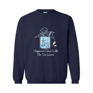 Happiness Comes With the Sea Waves Sweater, Happy Day Sweater, Summer Day Sweater, Waves Sea Sweatshirt, Juice Sea With Straw