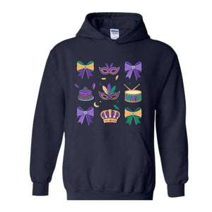 Mardi Gras Coquette Sweatshirt, Mardi Gras Hoodie, Mardi Beads Hoodie, Louisiana Festival Hoodie, New Orleans Carnival Bow Sweatshirt