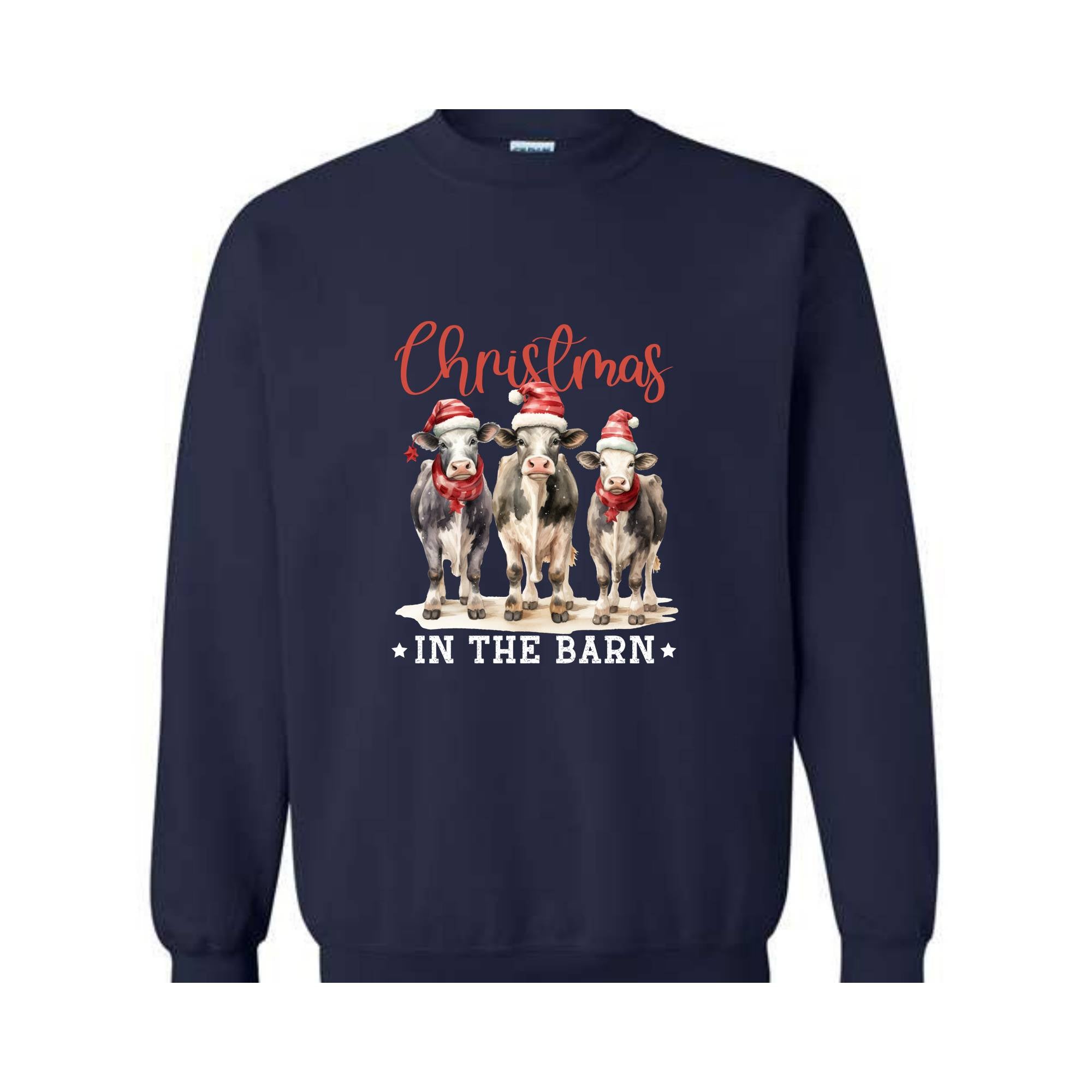 Christmas In The Barn Sweatshirt, Christmas Sweatshirt, Christmas Cow Sweatshirt, Christmas Gifts, Christmas Sweater