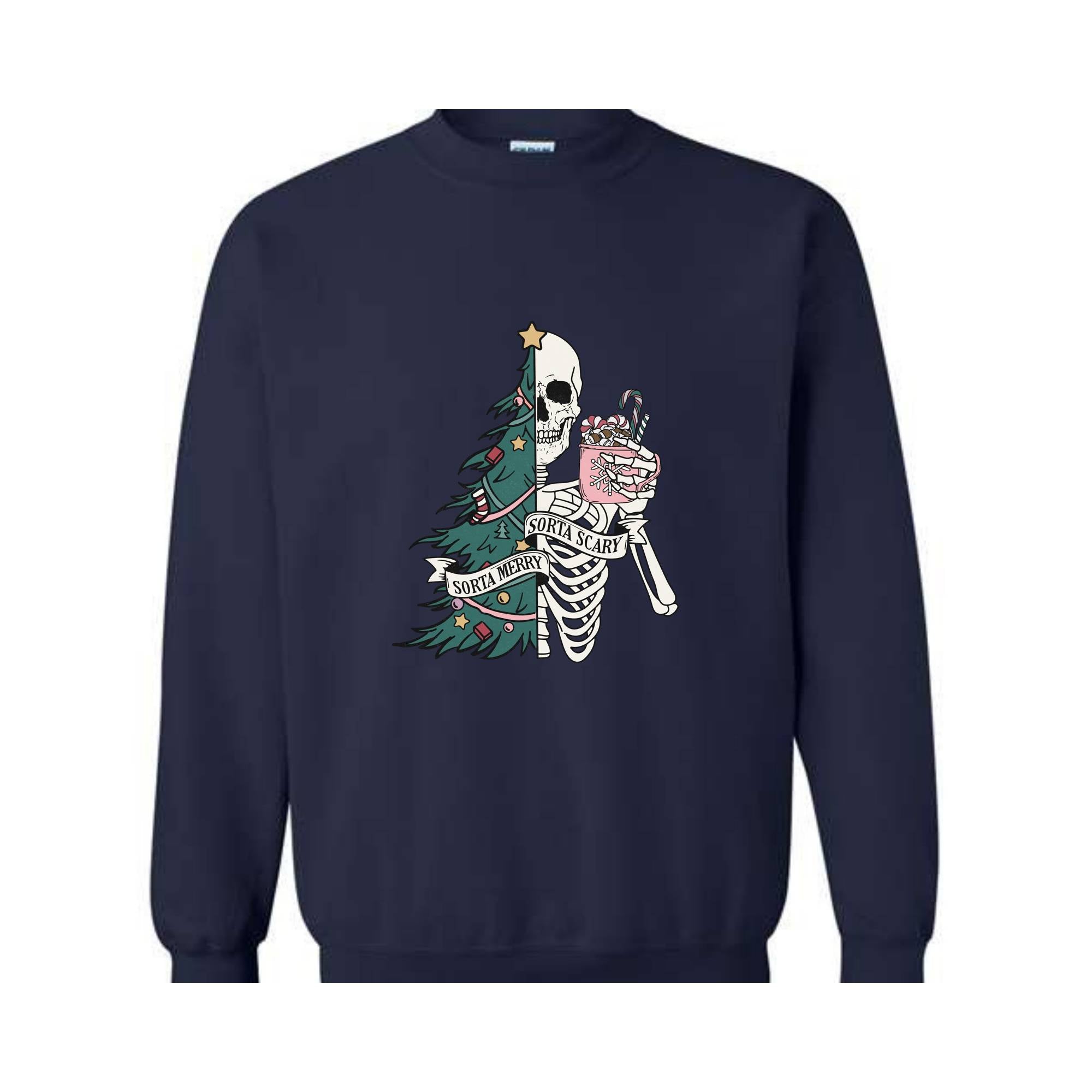 Sorta Scary Sorta Merry Sweatshirt, Christmas Skeleton Sweatshirt, Funny Christmas Sweatshirt, Holiday Sweater