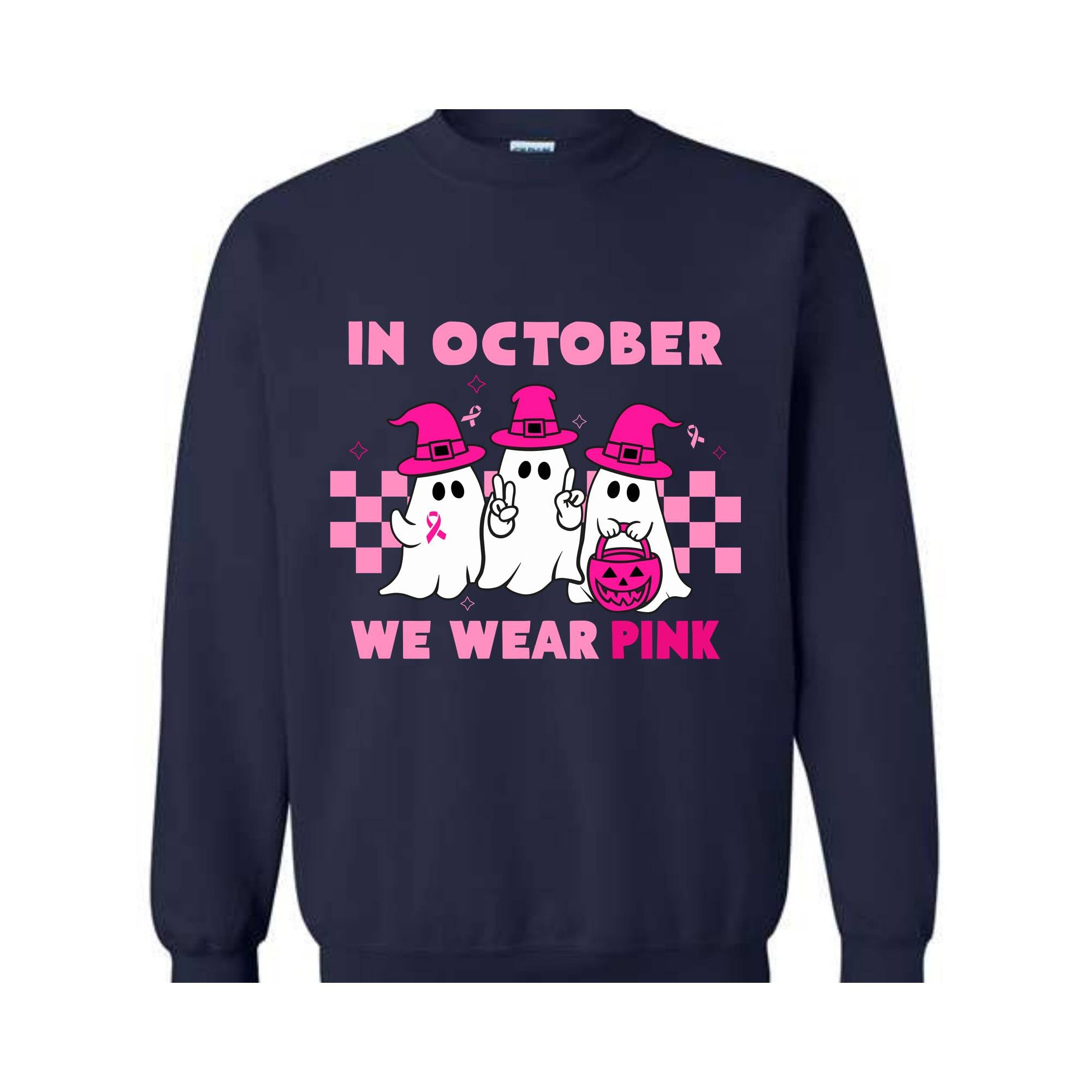 In October We Wear Pink Sweatshirt, Breast Cancer Awareness Halloween Shirt, Support Breast Cancer Support Tee