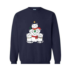 Christmas Cat Tree Sweatshirt, Christmas Cats Hoodie, Meowy Christmas Sweatshirt, Cat Lover Gifts, Holiday Sweater