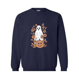 Floral Ghost Halloween Sweatshirt, Halloween Autumn Hoodie, Pumpkin Hoodie, Ghost Sweatshirt, Halloween Gifts