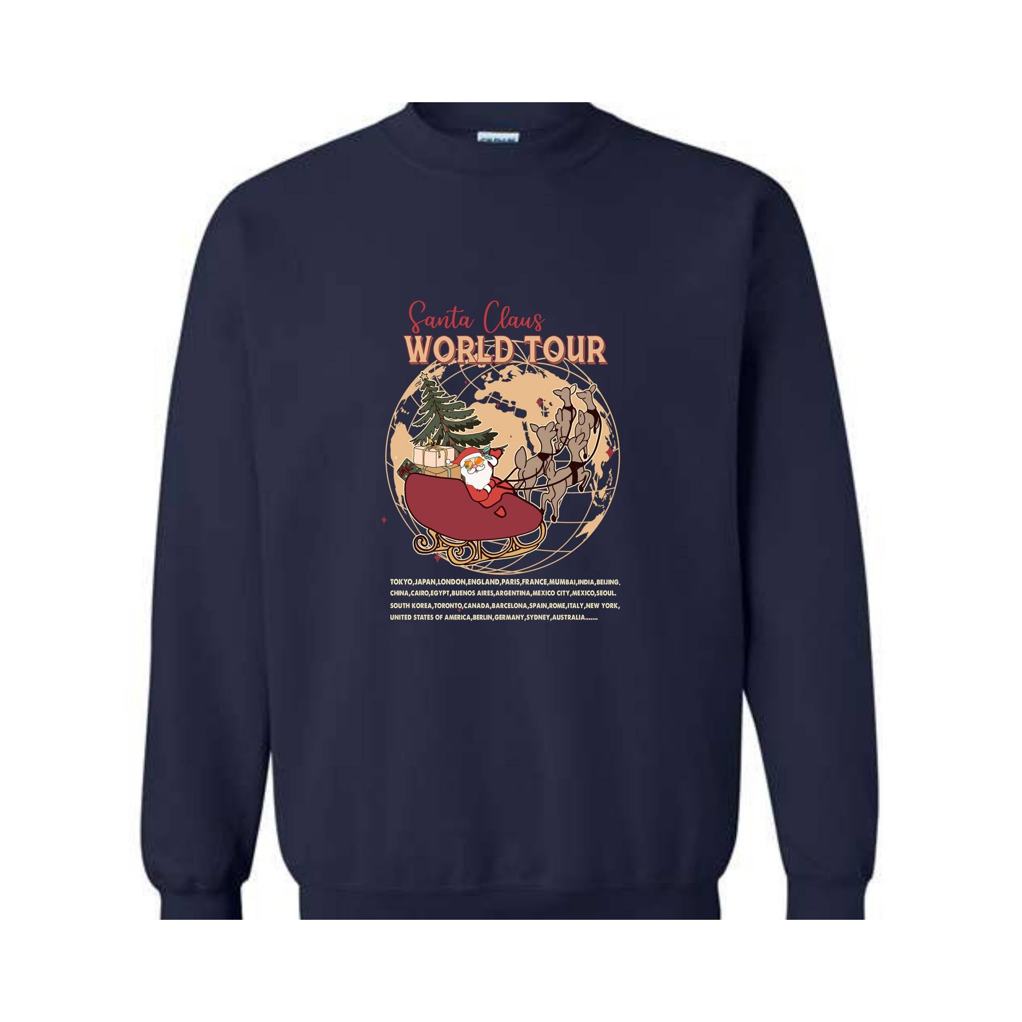 Santa Claus World Tour Sweatshirt, Christmas Sweatshirt, Funny Santa Shirt, Santa Claus Sweatshirt, Christmas Gift