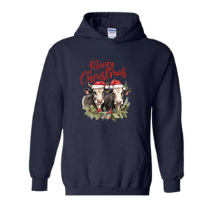 Mooey Christmas Hoodie, Christmas Hoodie, Christmas Gifts, Christmas Cow Hoodie, Christmas Animal Hoodie