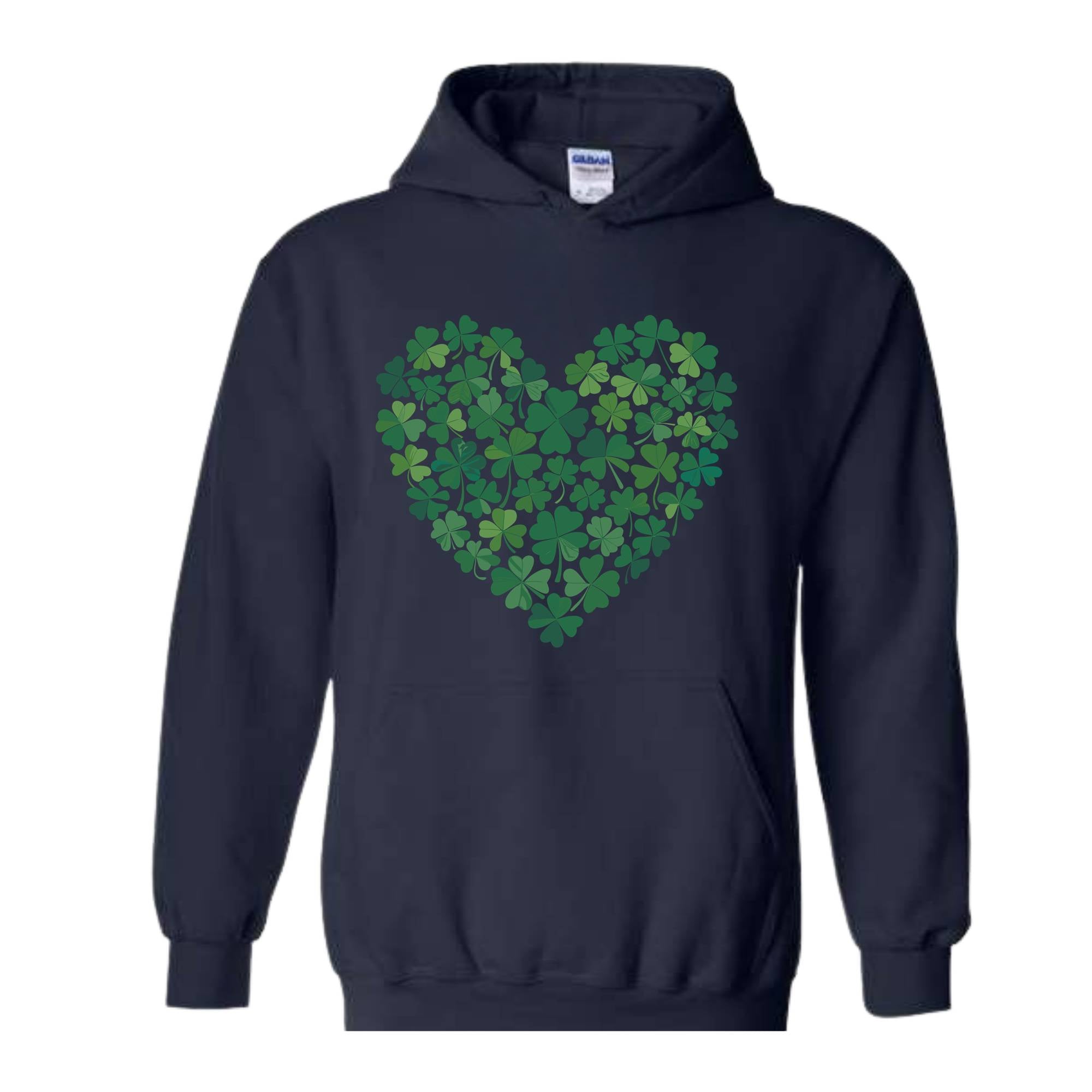 St. Patrick's Heart Sweatshirt, Shamrock Heart Hoodie, Lucky Shamrock Hoodie, Saint Patrick's Gift, Lucky Four Leaf Hoodie, Clover Hoodie