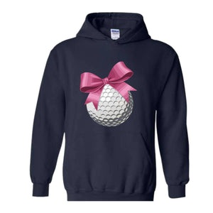 Golf Ball and Bow Sweatshirt, Golfer Mom Hoodie, Coquette Hoodie, Pink Girly Hoodie, Cute Mom Hoodie, Golf Hoodie, Dad Hoodie