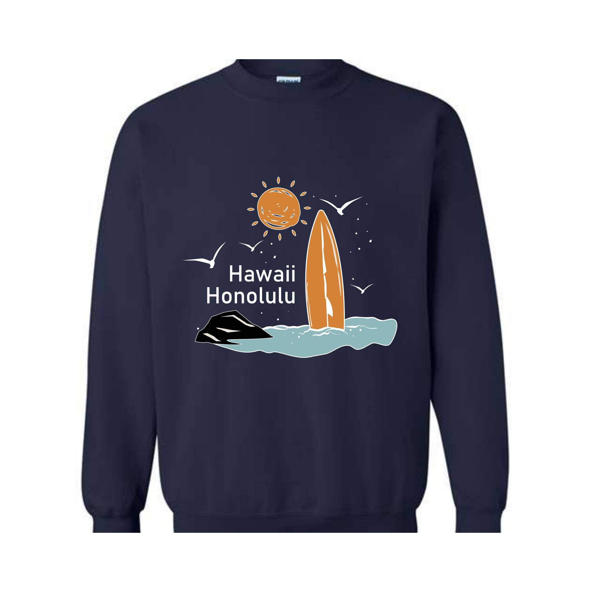 Hawaii Honolulu Sweatshirt, Beach Waves Sweatshirt, Surfing Hoodie, Sun Sweatshirt, Holiday Sweatshirt, Trendy Hawaii Sweatshirt