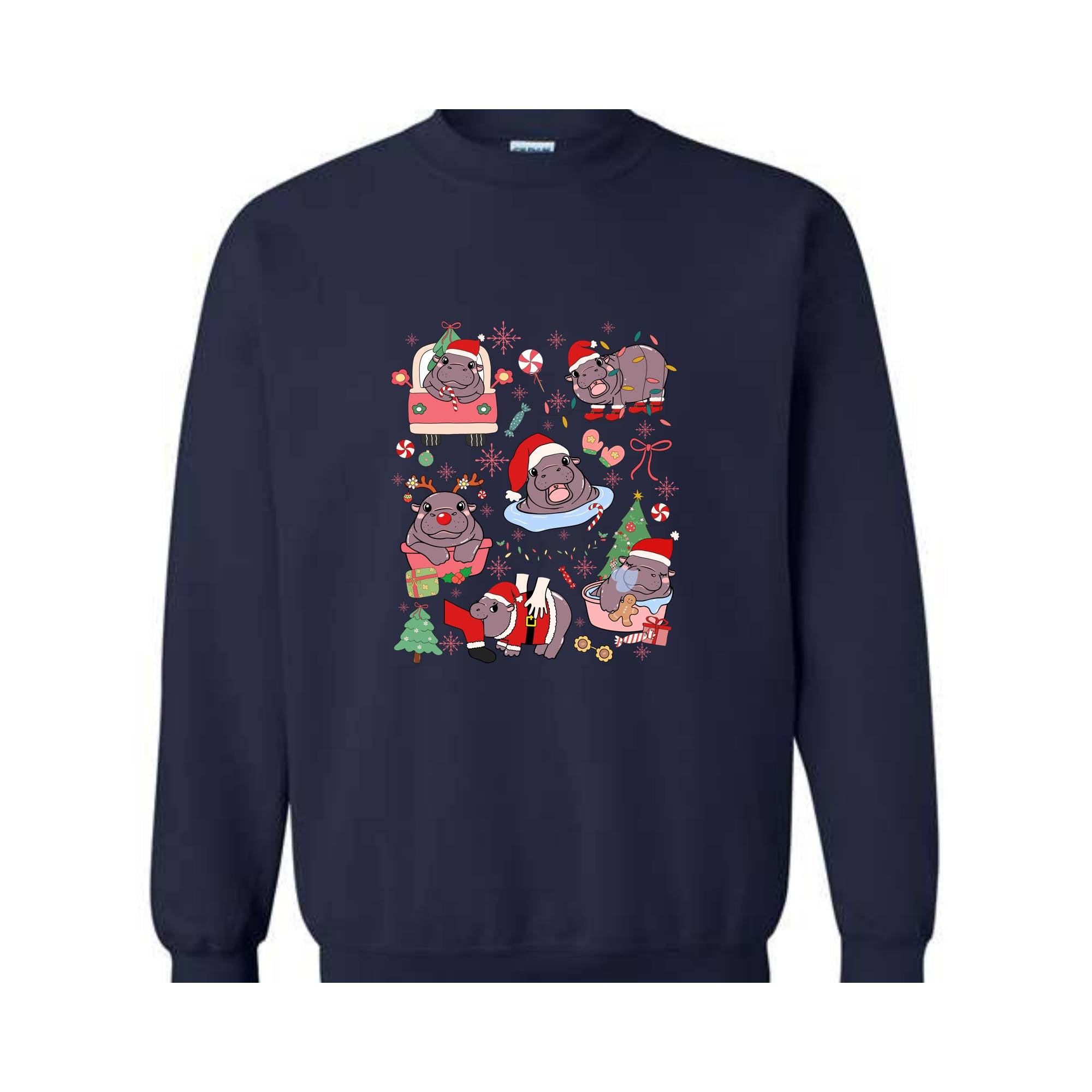 Christmas Coquette Moo Deng Sweatshirt, Coquette Bows Sweater, Moo Deng And Christmas Tree Sweatshirt, Festive Holiday Sweatshirt