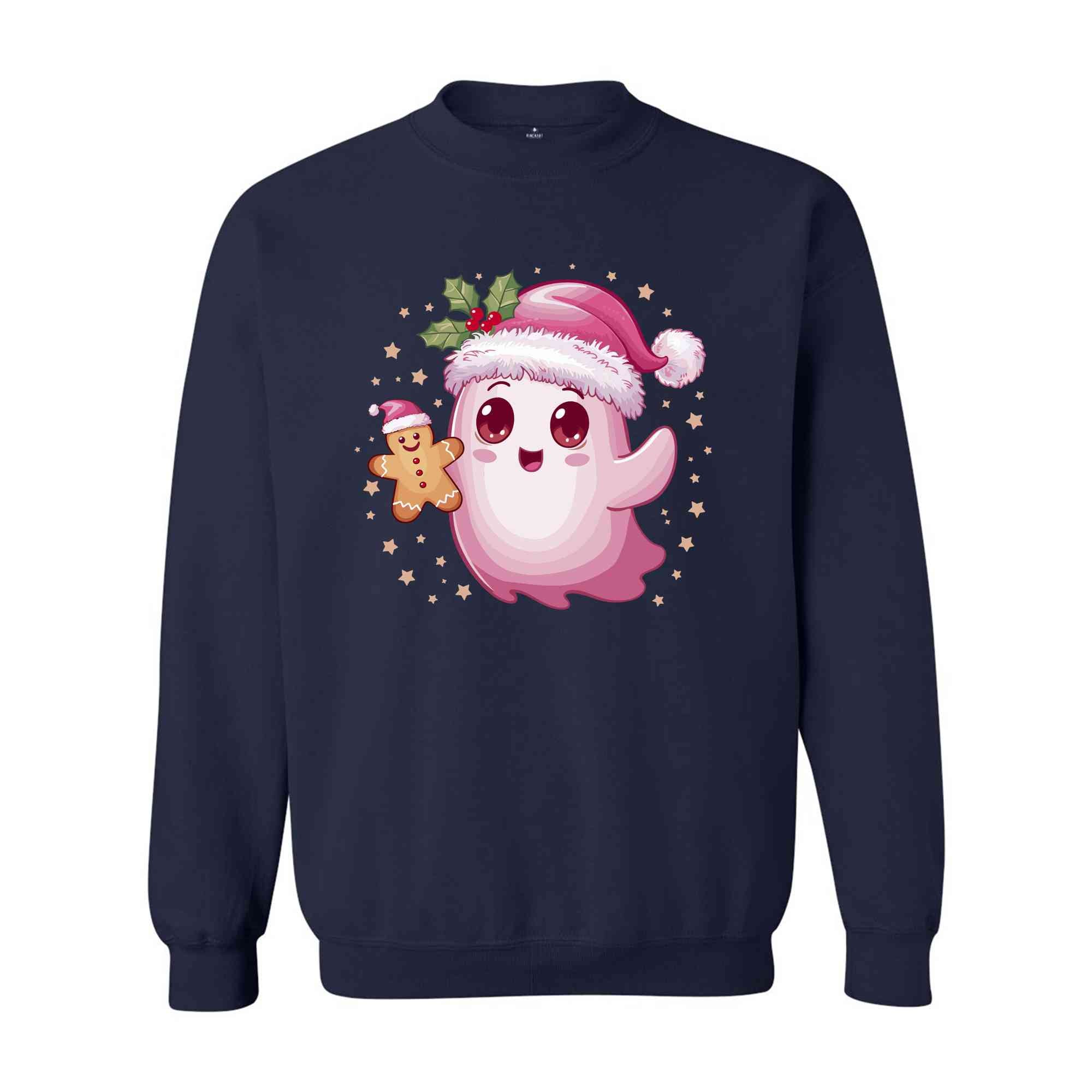 Christmas Cute Cookie Ghost Sweatshirt, Christmas Ghost Sweatshirt, Gingerbread Ghost Sweatshirt, Christmas Gingerbread Hoodie