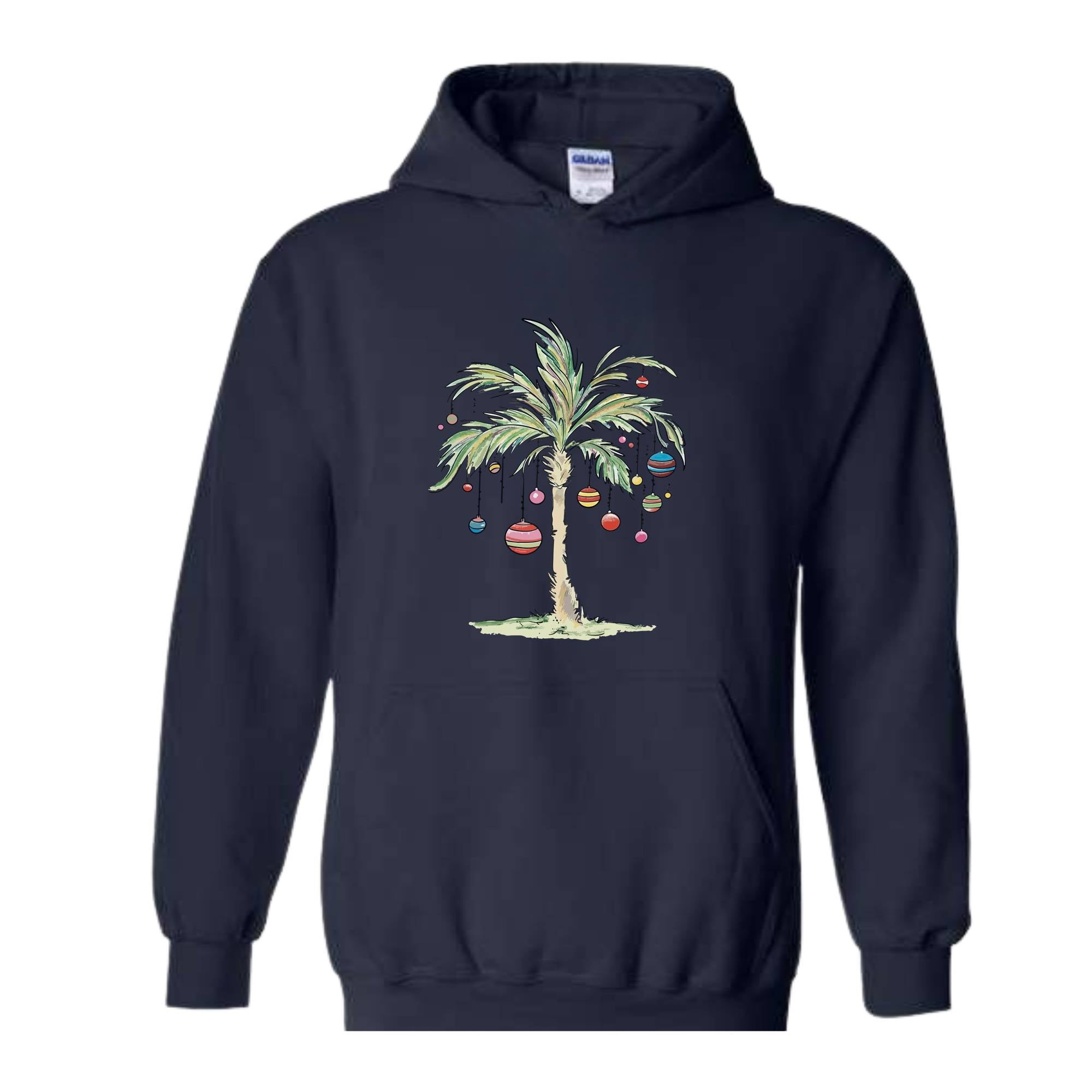 Christmas Palm Tree Hoodie, Tropical Christmas Hoodie, Aloha Christmas Sweater, Holiday Beach Hoodie