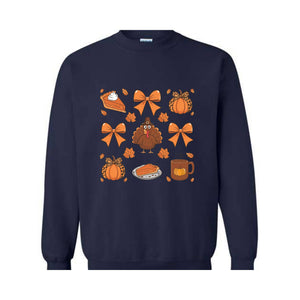 Thanksgiving Coquette Bow Shirt, Turkey Coquette Sweater, Cute Autumn Shirt, Fall Graphic Sweat, Thanksgiving Tee, Pumpkin Coquette Shirt