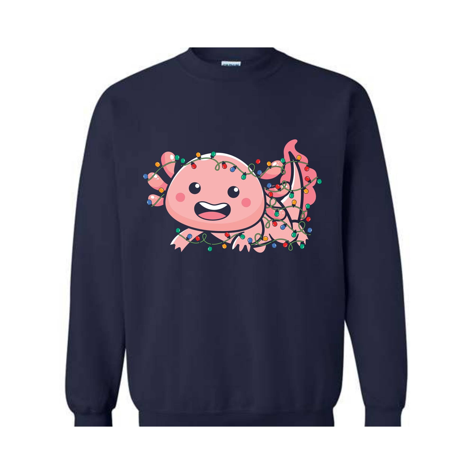 Cute Axolotl Christmas Lights Sweatshirt, Axolotl Lover Sweater, Santa Axolotl Sweatshirt, Axolotl Holiday Sweatshirt