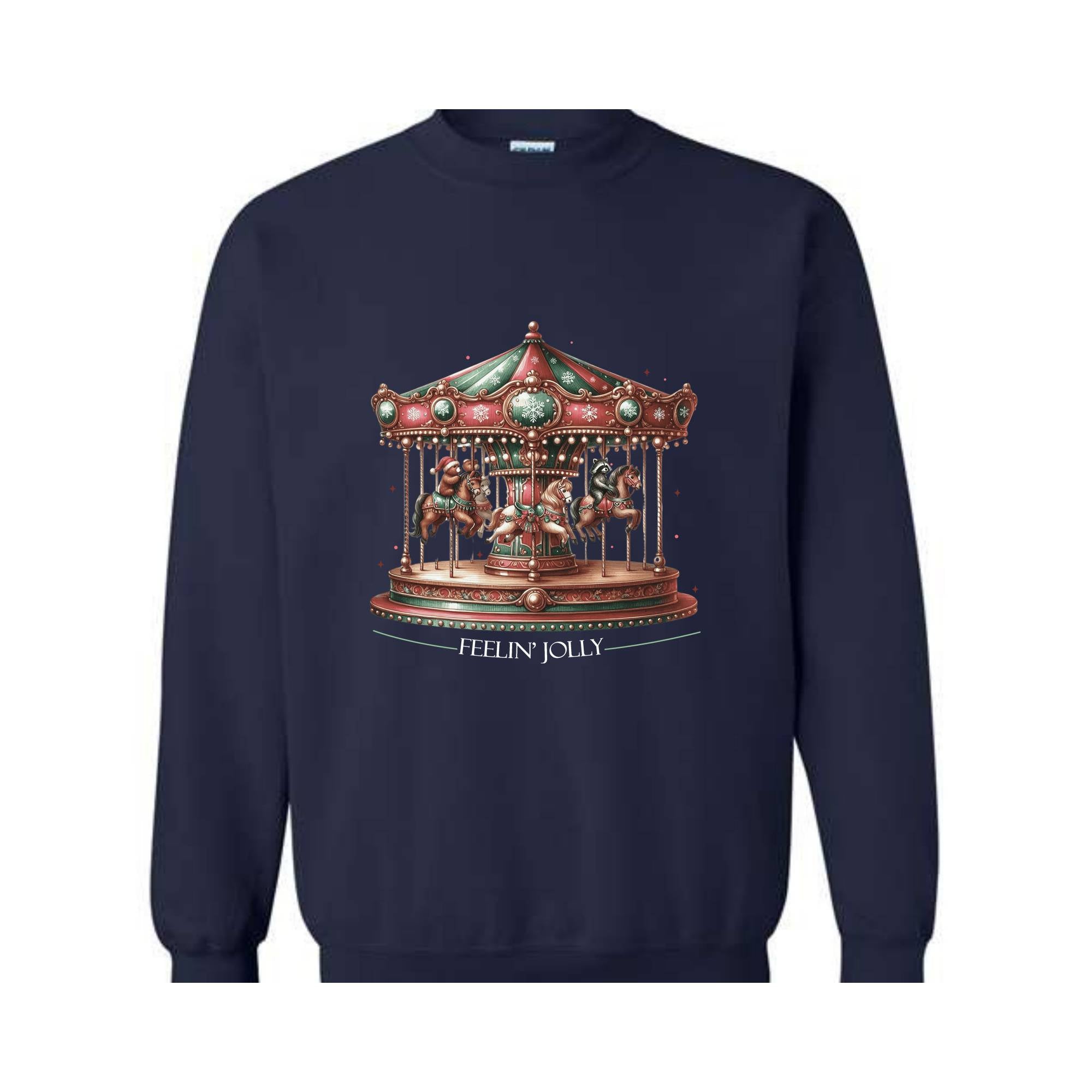 Feelin Jolly Carousel Christmas Sweatshirt, Perfect Holiday Gift, Cozy Winter Sweater, Cute Christmas Sweatshirt, Christmas Party Sweater