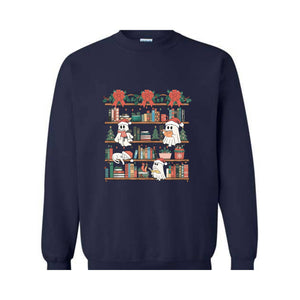 All Booked For Christmas Sweatshirt, Christmas Gifts For Librarian, Christmas Book Tree Sweatshirt