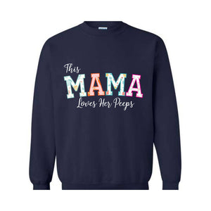 This Mama Loves Her Peeps Custom Easter Sweatshirt, Personalized Easter Peeps Writing on Sleeve Hoodie