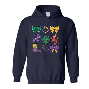 Coquette Mardi Gras Sweatshirt, Bow Mardi Gras Sweatshirt, Mardi Gras Hoodie, Ribbon Mardi Hoodie, Mardi Hoodie