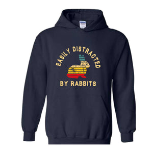 Easily Distracted by Rabbits Sweatshirt, Bunny Sweatshirt, Rabbit Hoodie, Pet Bunny Owner Gift, Retro Vintage Rabbit Tee, Bunny Hoodie