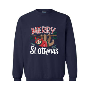 Merry Slothmas Sweatshirt, Trendy Christmas Hoodie, Funny Christmas Sweater, Sloth Lover Gift, Sloth Christmas Hoodie