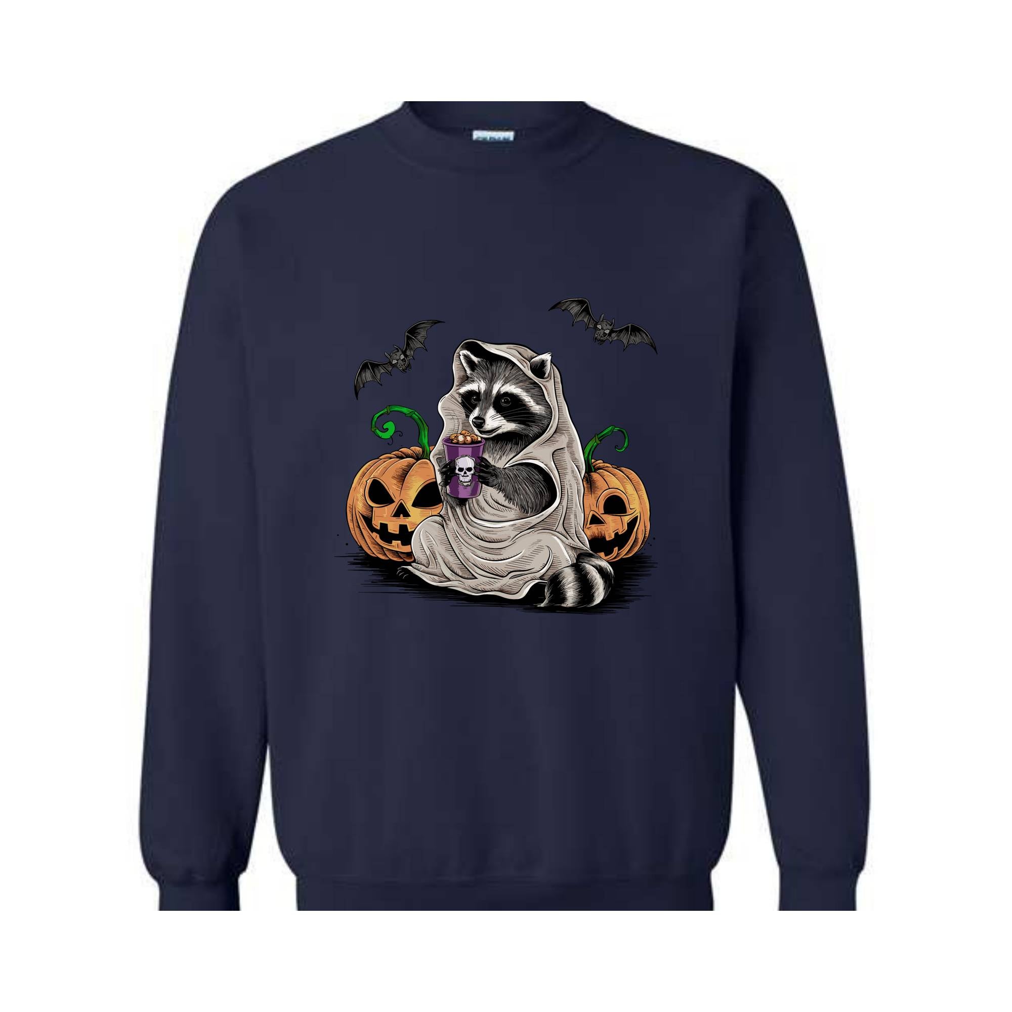 Halloween Sweatshirt, Cute Raccoon Ghost T-Shirt, Retro Halloween Shirts, Spooky Season Gift, Raccoon Halloween Shirt, Pumpkin Fall Shirt