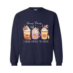 Hocus Pocus I Need Coffee To Focus Sweater, Cute Halloween Sweatshirt, Coffee Lover Shirt, Halloween Gift, Spooky Season Sweatshirt