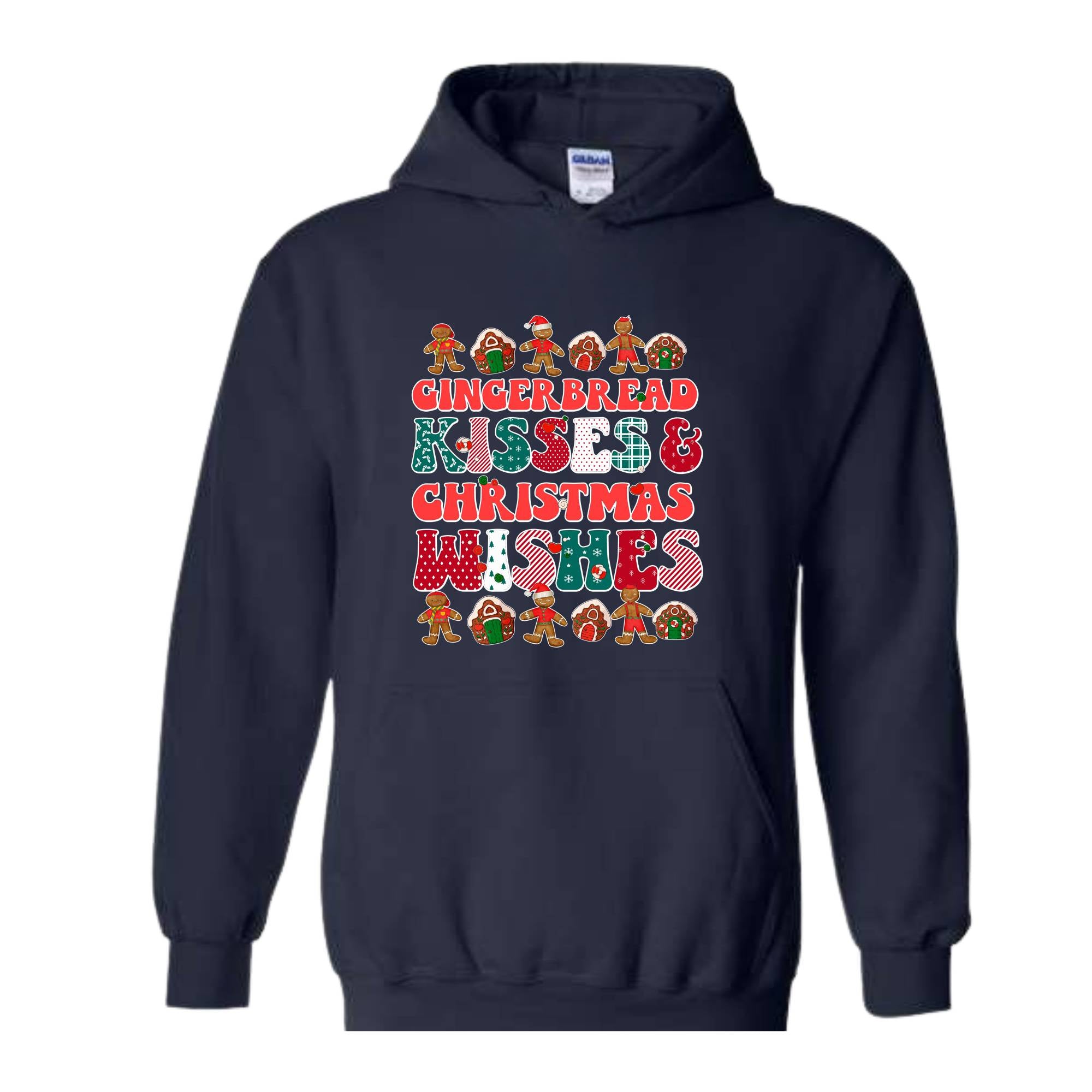 Gingerbread Kisses & Christmas Wishes Hoodie, Christmas Crewneck, Gingerbread Hoodie, Cute Christmas Hoodie, Christmas Gift