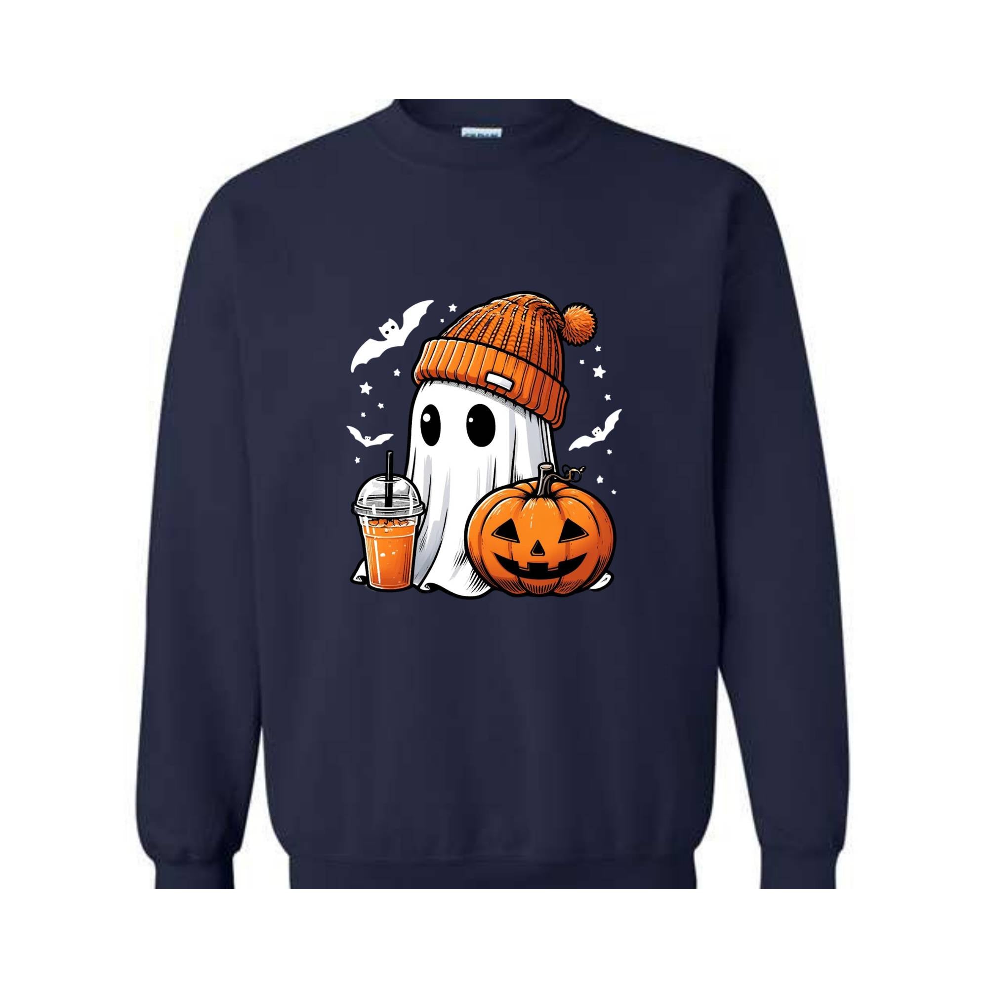 Cute Ghost Halloween Sweatshirt, Ghost Coffee Sweatshirt, Coffee Lover Sweater, Pumpkin Head Crewneck, Pumpkin Spice Shirt, Boo Sweatshirt