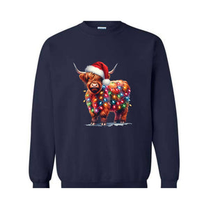 Christmas Cow Sweatshirt, Cow Lights Sweatshirt, Cow Sweatshirt, Cow Lover Sweatshirt, Christmas Sweatshirt, Highland Cow Sweatshirt