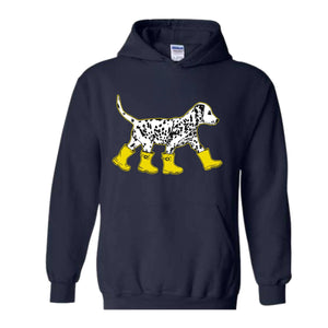 Dog in Boots Sweatshirt, Cute Dalmation Dog Hoodie, Dog Lover Hoodie, Winter Dog Sweater, Dalmation Dog Hoodie, Dog Lover Hoodie