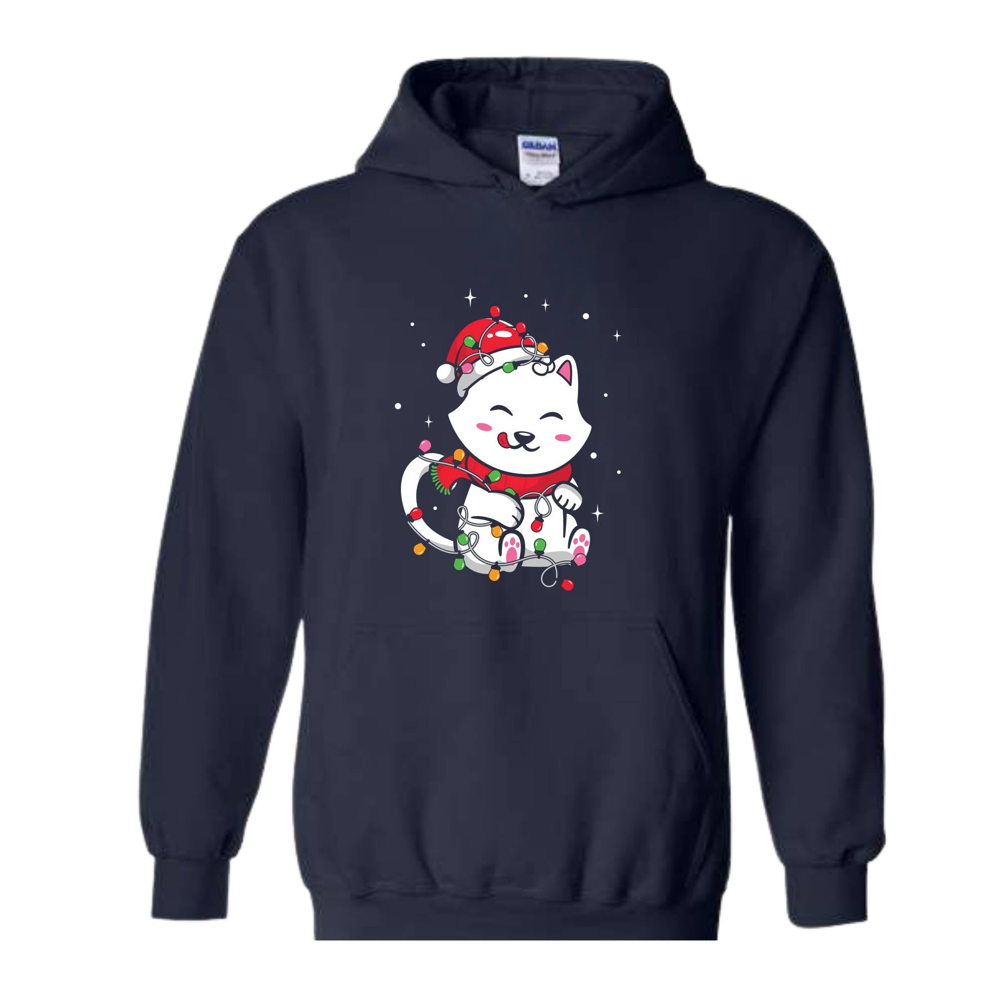 Christmas Lights Cat Sweatshirt, Christmas Cat Mom, Cat Lover Sweatshirt, Meowy Christmas Sweater, Santa Cat Hoodie