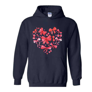 Coquette Valentine Heart Hoodie, Valentine Hoodie, Valentines Day Gift, Valentine Bow Sweatshirt, Pink Valentine Sweater