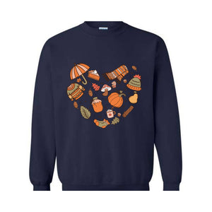 Fall Autumn Doodle Heart Sweatshirt, Pumpkin Heart Sweatshirt, Fall Lover Gift, Cute Pumpkin Sweater, Thanksgiving Sweatshirt