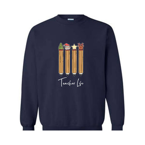 Cute Teacher Christmas Sweatshirt, Christmas Pencils Design, Teacher Life Sweatshirt, Teacher Christmas Gift, School Christmas Season