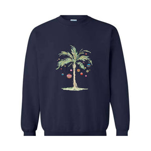 Christmas Palm Tree Sweatshirt, Tropical Christmas Sweatshirt, Aloha Christmas Sweater, Holiday Beach Sweatshirt