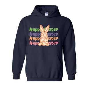 Happy Easter Leopard Print Bunny Hoodie, Easter Bunny Hoodie, Cute Bunny Cheetah Print Sweater, Easter Hoodie