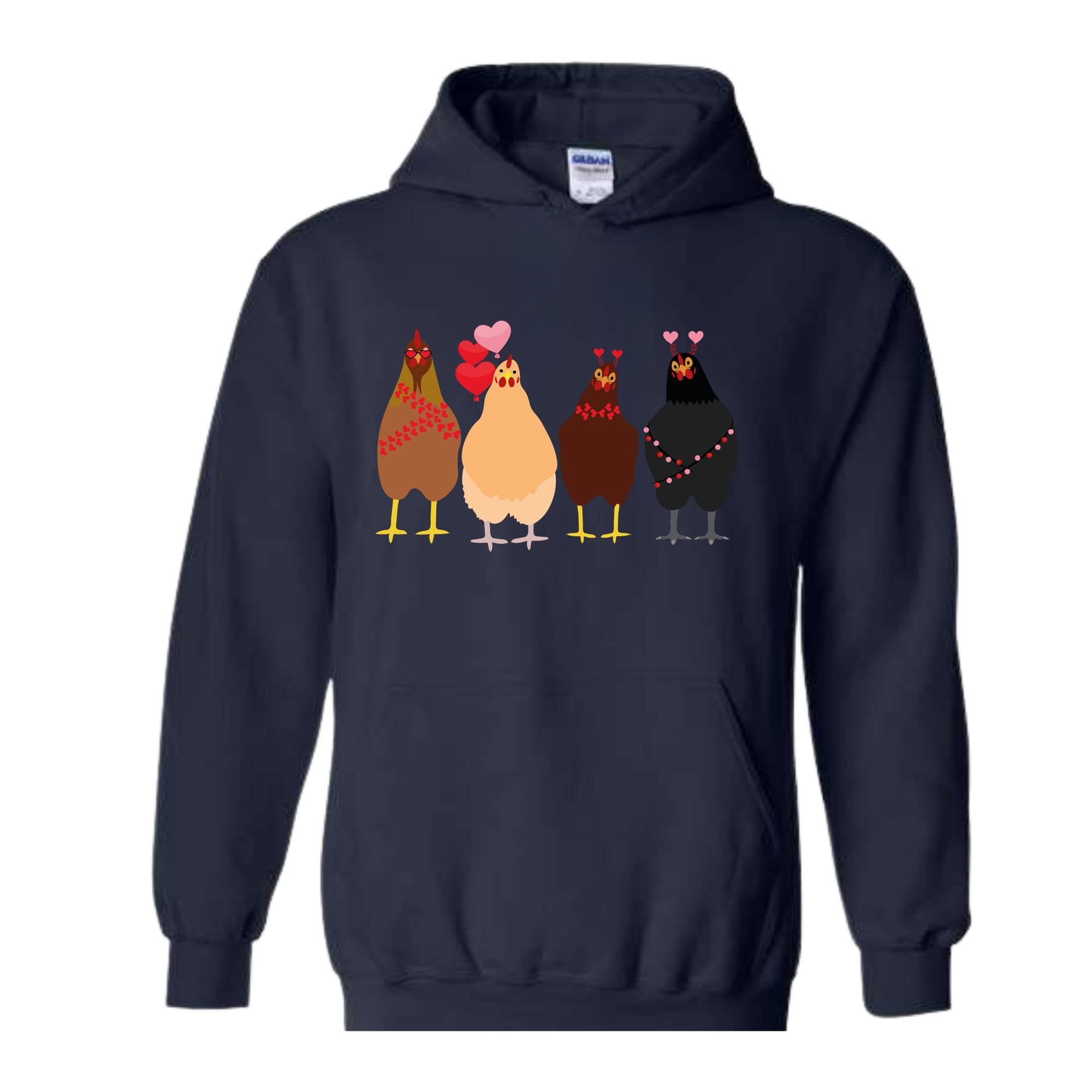 Сute Valentine Chickens Hoodie , Valentine Farm Animals Sweatshirt, Valentine day , Funny Valentine , Valentine Sweatshirt