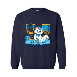 Meowzel Tov Sweatshirt, Festive Cat Mazel Tov Holiday Hanukkah Sweatshirt, Ugly Holiday Sweater, Holiday Cat Sweatshirt