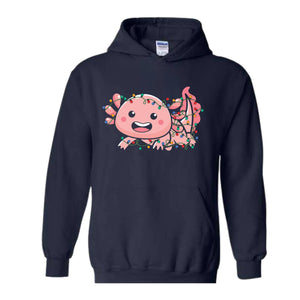 Cute Axolotl Christmas Lights Sweatshirt, Axolotl Lover Sweater, Santa Axolotl Sweatshirt, Axolotl Holiday Sweatshirt