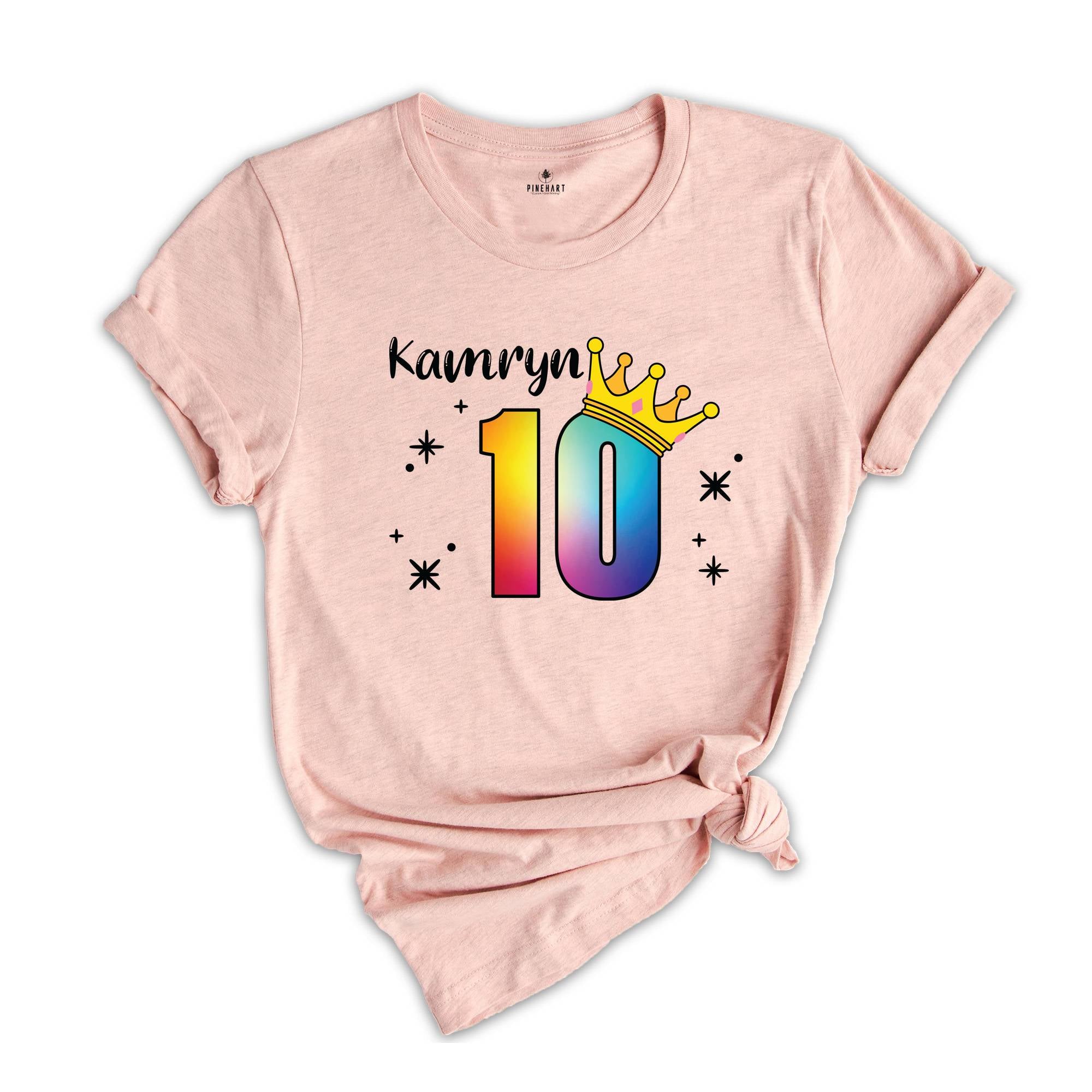 Personalized Names 10 Birthday Shirt, Crown 10th Birthday Shirt, Rainbow Birthday Shirt, Birthday Party Shirt, Toddler Birthday Shirt