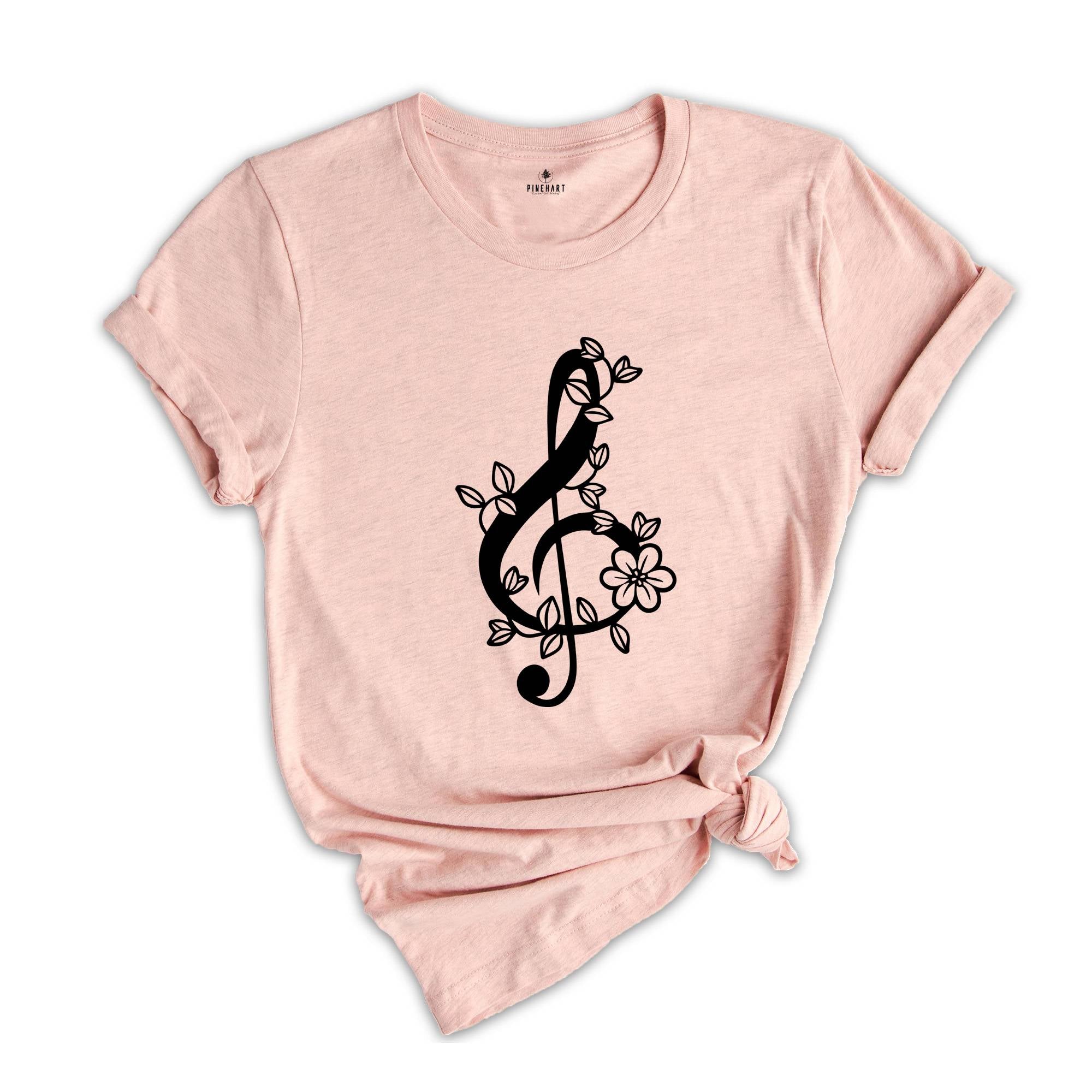 Floral Music Notes T-shirt, Music Teacher Shirt, Musician Gifts, Piano Tee, Music Notes Apparel, Funny Pianist Gift