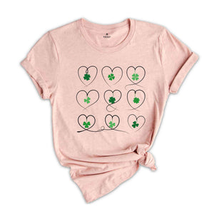 Shamrock Heart St Patrick's Day T-Shirt, Shamrock Tee, St Patrick's Day Gift, St Patrick's Day Tee, Shamrocks Hearts Tee, Lucky Shirt