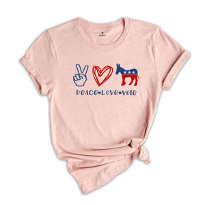 Peace Love Vote Shirt, Donkey Shirt, 2024 Election Shirt, Political Shirt, Patriotic Shirt, Protest Shirt, Funny Election Shirt, Usa Shirt