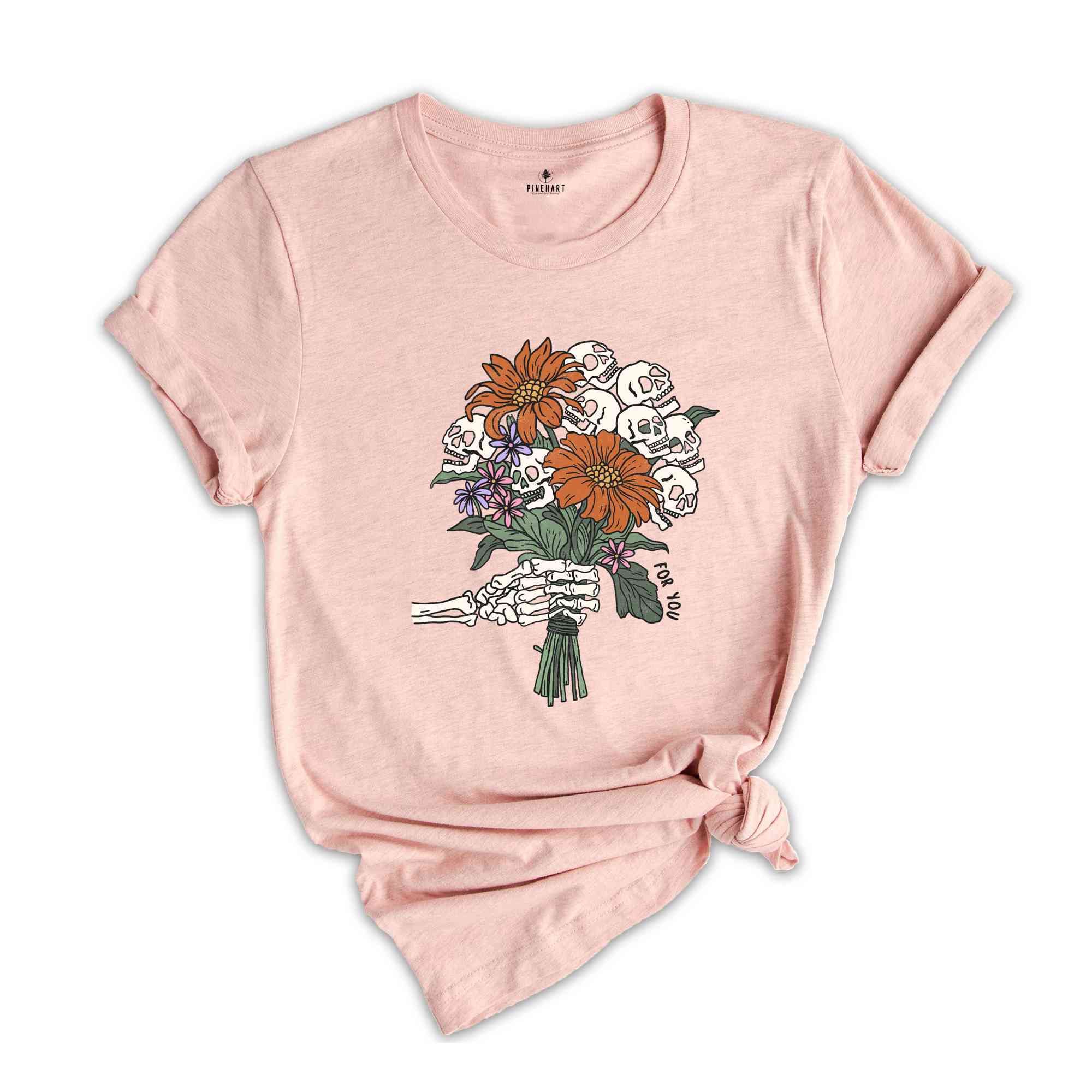 Skeleton Flower Shirt, Skeleton Hand Flower T-Shirt, Halloween Flower Bouquet Tee, Skull Bouquet Shirt, Floral Halloween Shirt