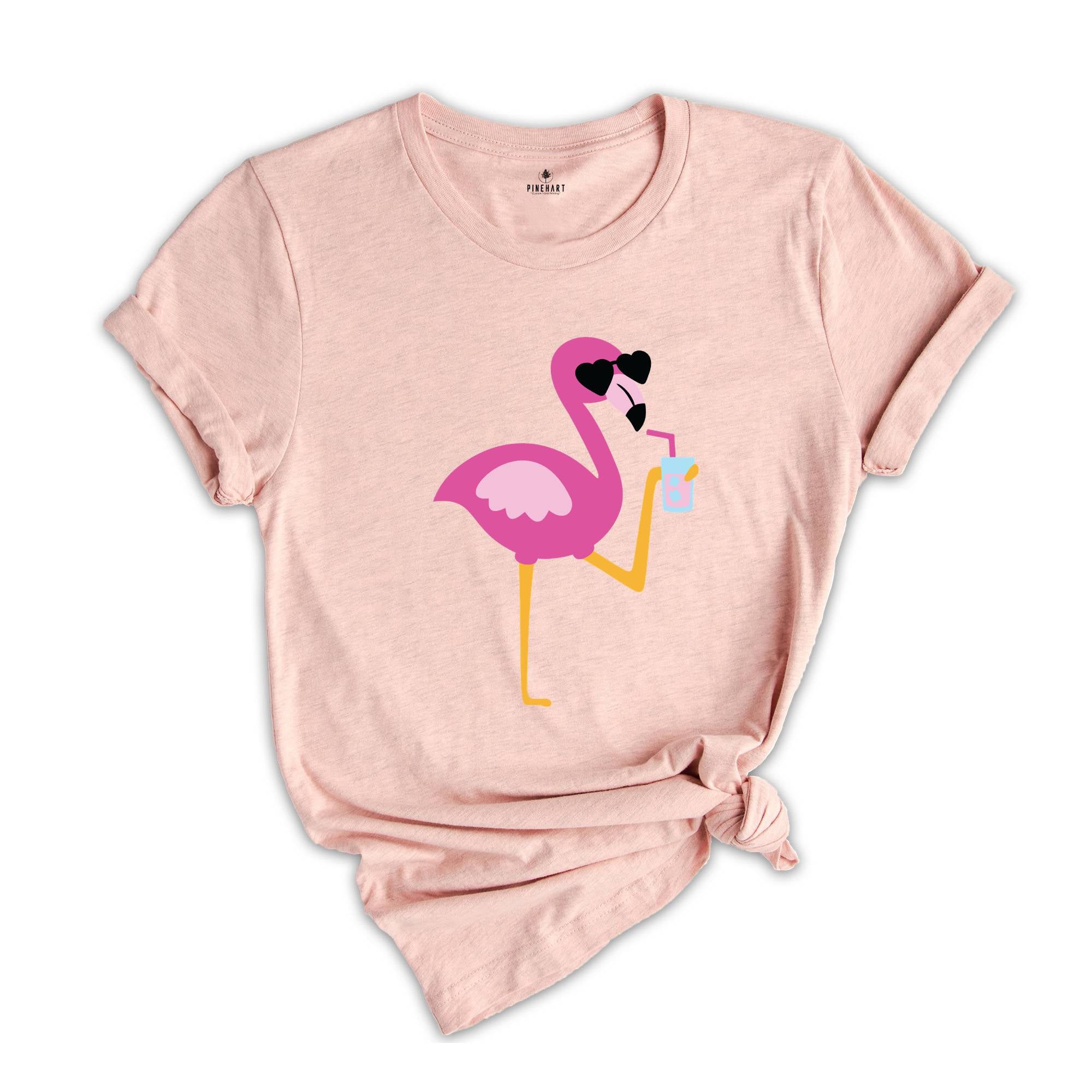 Flamingo With Drink Shirt, Summertime Shirt, Flamingo Lover, Vacation Shirt, Flamingo Shirt, Women's Shirt, Beach Shirt, Girls Trip Shirt