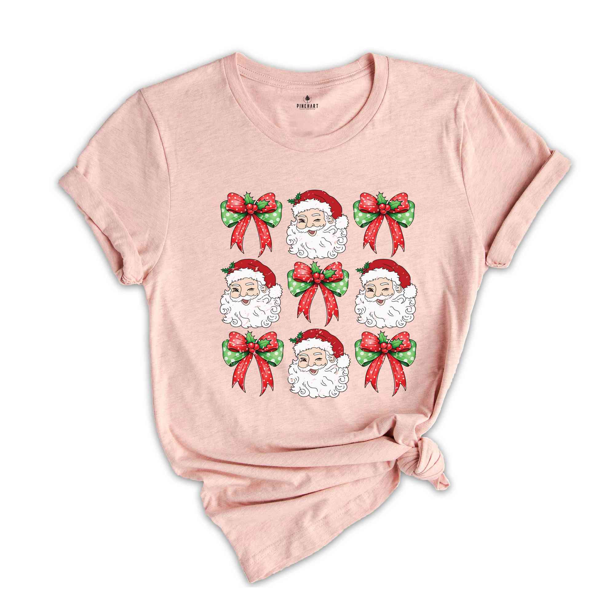 Coquette Christmas Bow Shirt, Santa Face Shirt, Candy Cane Shirt, Cute Christmas Shirt, Christmas Gift, Santa Shirt, Xmas Shirt