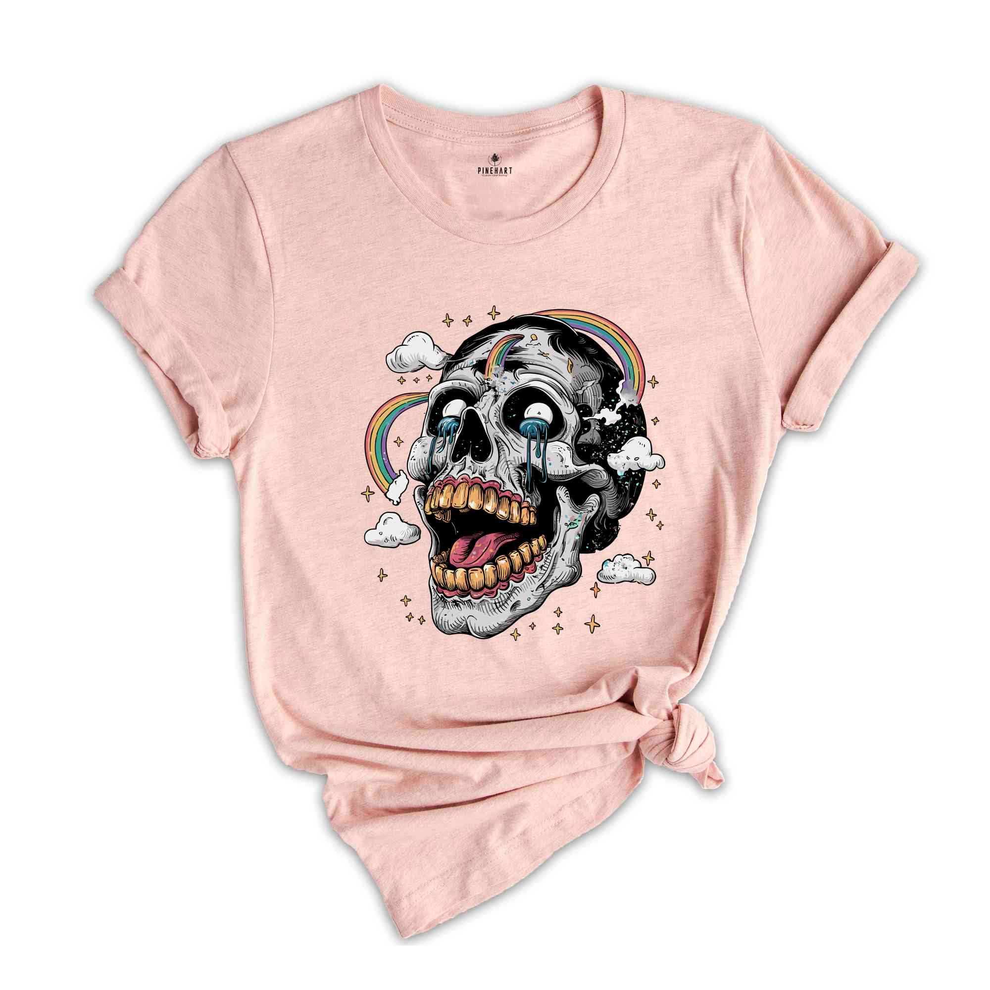 Floral Skull T-Shirt, Boho Outfit, Wild Flowers Shirt, Neon Skull Shirt, Grunge Skull Shirt, Psychedelic Rainbow Tshirt